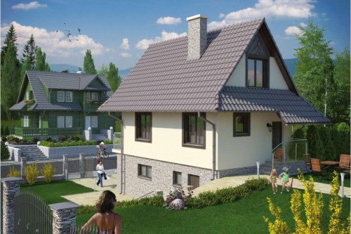 Projekt domu Wierzbin 2 L-6038, jednorodzinny, parterowy z garażem, z poddaszem mieszkalnym, podpiwniczony - kolorystyka wersja 1