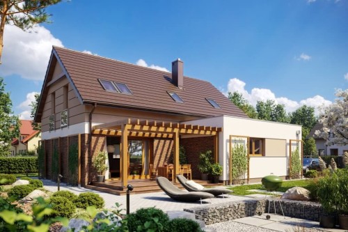 Projekt domu Milin 2 L-6640, parterowy z poddaszem użytkowym, z garażem, bez podpiwniczenia - kolorystyka wersja 1