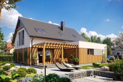 Projekt domu Milin 2 L-6640, parterowy z poddaszem użytkowym, z garażem, bez podpiwniczenia - kolorystyka wersja 2