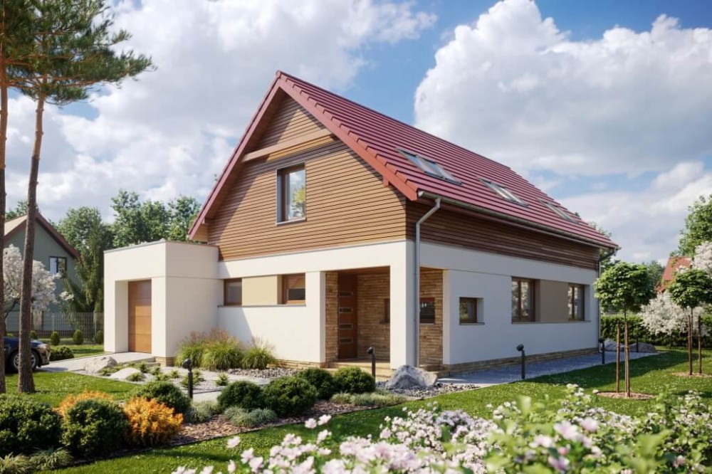Projekt domu Milin 2 L-6640, parterowy z poddaszem użytkowym, z garażem, bez podpiwniczenia - kolorystyka wersja 4