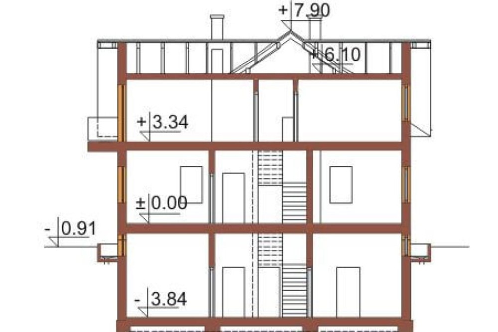 Projekt domu Konradów DM-6327, jednorodzinny, parterowy z poddaszem mieszkalnym, podpiwniczony - przekrój A-A