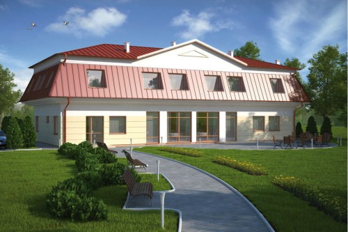 Projekt budynku usługowo - mieszkalnego LK-33, piętrowy, bez podpiwniczenia, bez garażu - kolorystyka wersja 2
