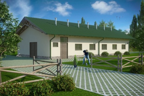 Projekt obory ZG-83, parterowy, niepodpiwniczony, bez poddasza - kolorystyka wersja 1