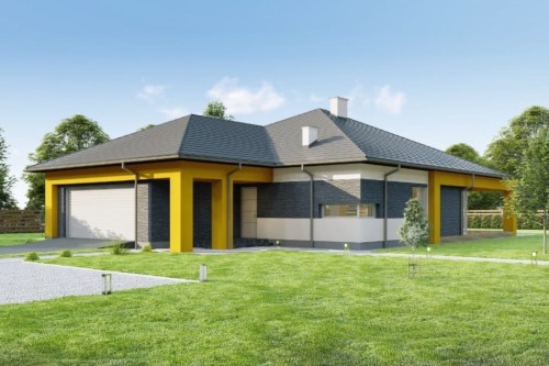 Projekt domu Elgi 2 L-6754,parterowy, jednorodzinny, tradycyjnego, z garażem dwustanowiskowym, bez podpiwniczenia-kolorystyka wersja 1