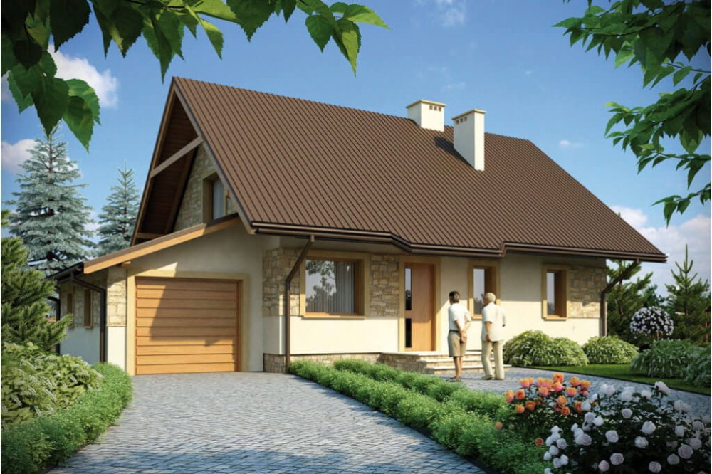 Projekt domu Polubicze L-6156, parterowy z poddaszem mieszkalnym, z garażem, częściowo podpiwniczony - kolorystka wersja 3