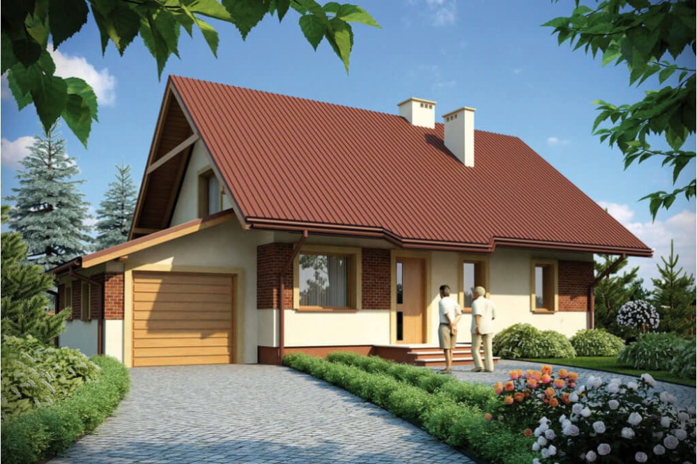 Projekt domu Polubicze L-6156, parterowy z poddaszem mieszkalnym, z garażem, częściowo podpiwniczony - kolorystka wersja 4