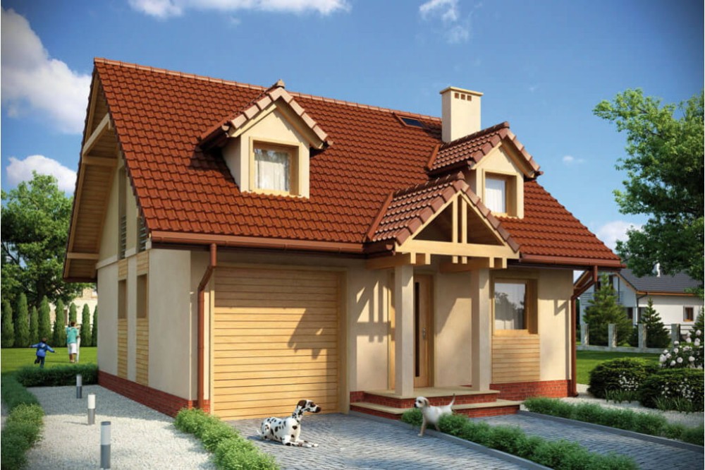 Projekt domu Rajsko L-6187, parterowy z poddaszem mieszkalnym, bez podpiwniczenia - kolorystyka wersja 4