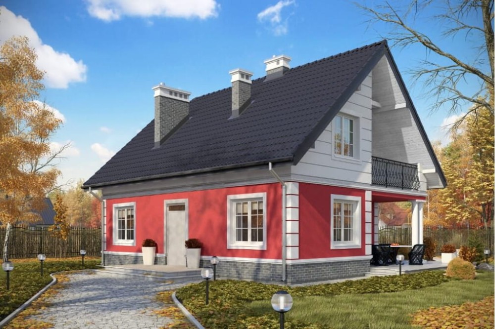 Projekt domu Trzemeszno N DM-6214 N, parterowy z poddaszem mieszkalnym, częściowo podpiwniczony - kolorystyka wersja 3