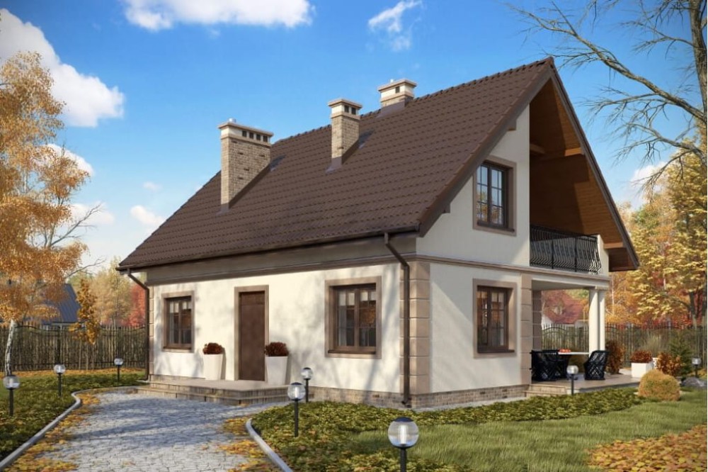 Projekt domu Trzemeszno N DM-6214 N, parterowy z poddaszem mieszkalnym, częściowo podpiwniczony - kolorystyka wersja 4