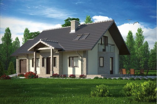 Projekt domu Pamięcin L-6168, parterowy z poddaszem użytkowym, jednorodzinny, bez podpiwniczenia, z garażem-kolorystyka wersja 2