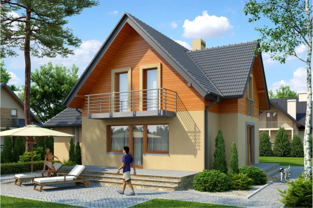 Projekt domu Bratki DM-6576,  parterowy z poddaszem mieszkalnym, z garażem, bez podpiwniczenia - kolorystyka wersja 1