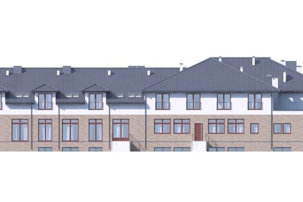 Projekt budynku gastronomiczno-usługowego z zapleczem noclegowym LK-40 B, piętrowego z poddaszem nieużytkowym, z podpiwniczeniem, bez garażu - elewacja prawa