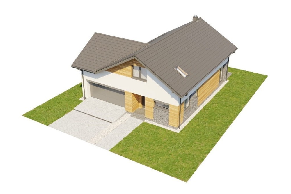 Projekt domu Conssat 2 L-6760,  parterowy z poddaszem użytkowym, garażem dwustanowiskowym -model