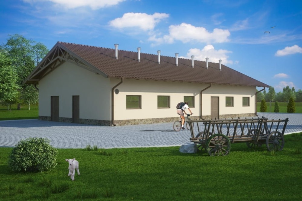 Projekt chlewni LZG-81, parterowy niepodpiwniczony, bez poddasza - kolorystyka wersja 1