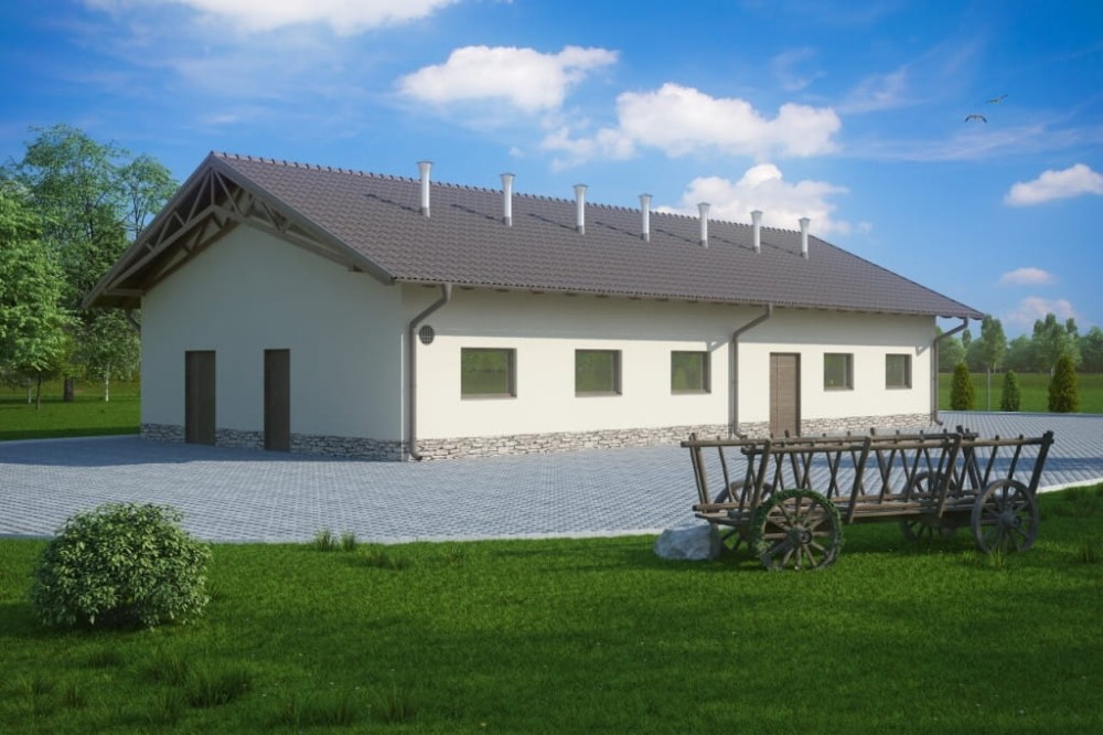 Projekt chlewni zarodowej ZG-81, parterowa, niepodpiwniczona, bez poddasza - kolorystyka wersja 3