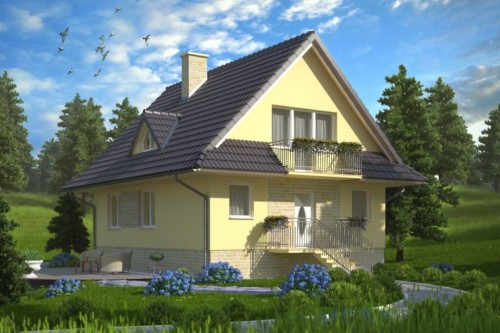 Projekt domu Turaszówka L-6077, parterowy z poddaszem mieszkalnym, bez podpiwniczenia - kolorystyka wersja 2