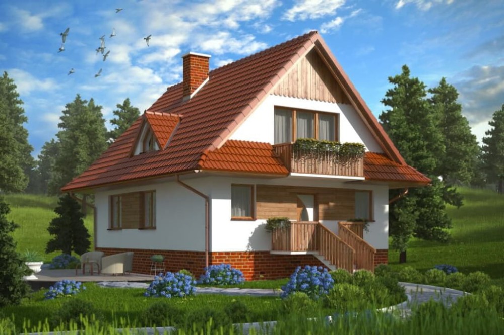 Projekt domu Turaszówka L-6077, parterowy z poddaszem mieszkalnym, bez podpiwniczenia - kolorystyka wersja 4