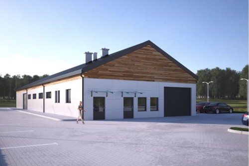 Projekt hali magazynowej LK-94, jednokondygnacyjny, parterowy, bez podpiwniczenia - kolorystyka wersja 1