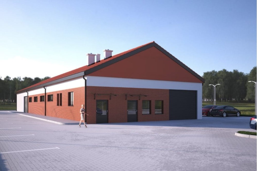 Projekt hali magazynowej LK-94, jednokondygnacyjny, parterowy, bez podpiwniczenia - kolorystyka wersja 3