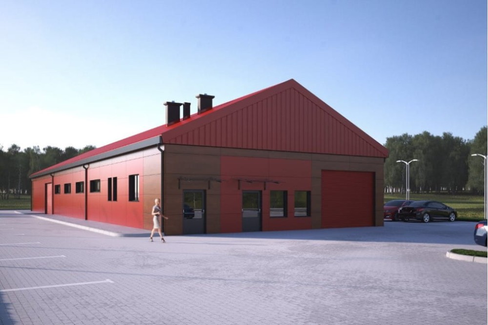 Projekt hali magazynowej LK-94, jednokondygnacyjny, parterowy, bez podpiwniczenia - kolorystyka wersja 4
