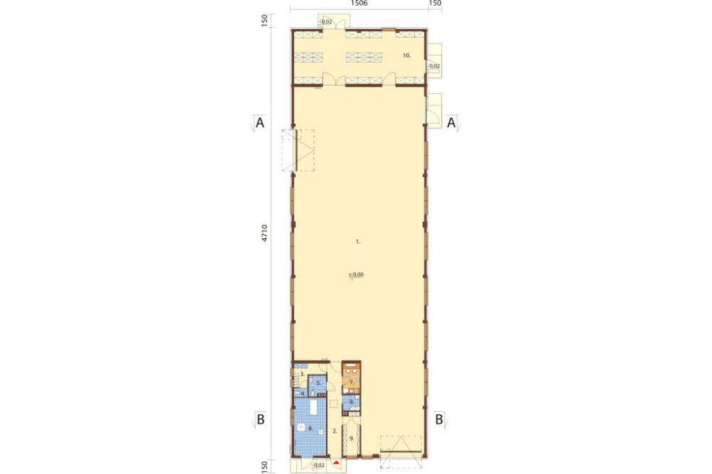 Projekt hali magazynowej LK-94, jednokondygnacyjny, parterowy, bez podpiwniczenia - rzut parteru