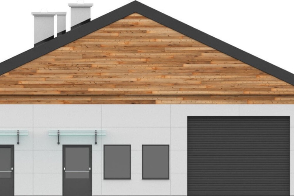 Projekt hali magazynowej LK-94, jednokondygnacyjny, parterowy, bez podpiwniczenia - elewacja ogrodowa