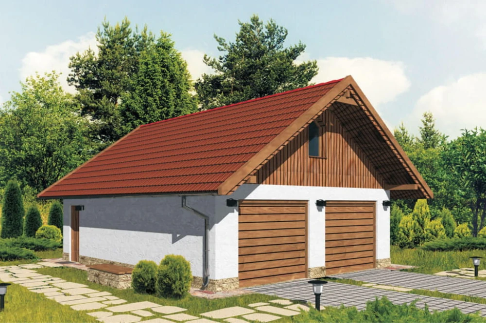 Projekt garażu dwustanowiskowego ZG-41, parterowy ze strychem, bez podpiwniczenia - kolorystyka wersja 1