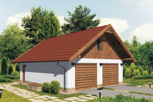 Projekt garażu dwustanowiskowego ZG-41, parterowy ze strychem, bez podpiwniczenia - kolorystyka wersja 1
