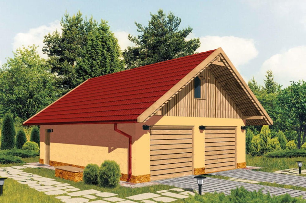 Projekt garażu dwustanowiskowego ZG-41, parterowy ze strychem, bez podpiwniczenia - kolorystyka wersja 2