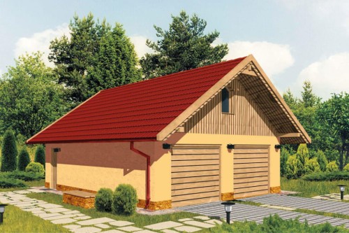 Projekt garażu dwustanowiskowego ZG-41, parterowy ze strychem, bez podpiwniczenia - kolorystyka wersja 2