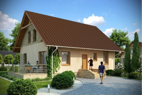 Projekt domu Kazimierzów N DM-6164 N,  parterowy z poddaszem mieszkalnym, z garażem, podpiwniczony - kolorystyka wersja 2