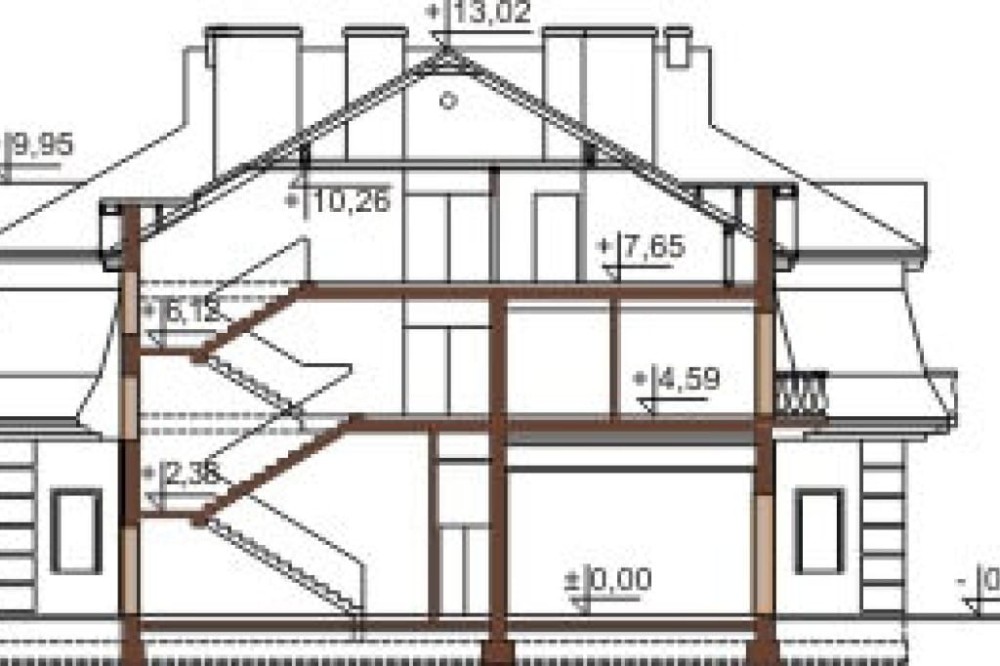 Projekt hotelu LK-21, budynek piętrowy z poddaszem użytkowym, bez podpiwniczenia - przekrój A-A
