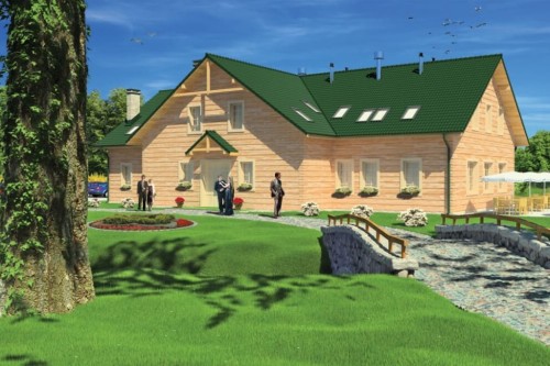 Projekt restauracji LK-18, budynek parterowy z poddaszem użytkowym, częściowo podpiwniczony - kolorystyka wersja 2