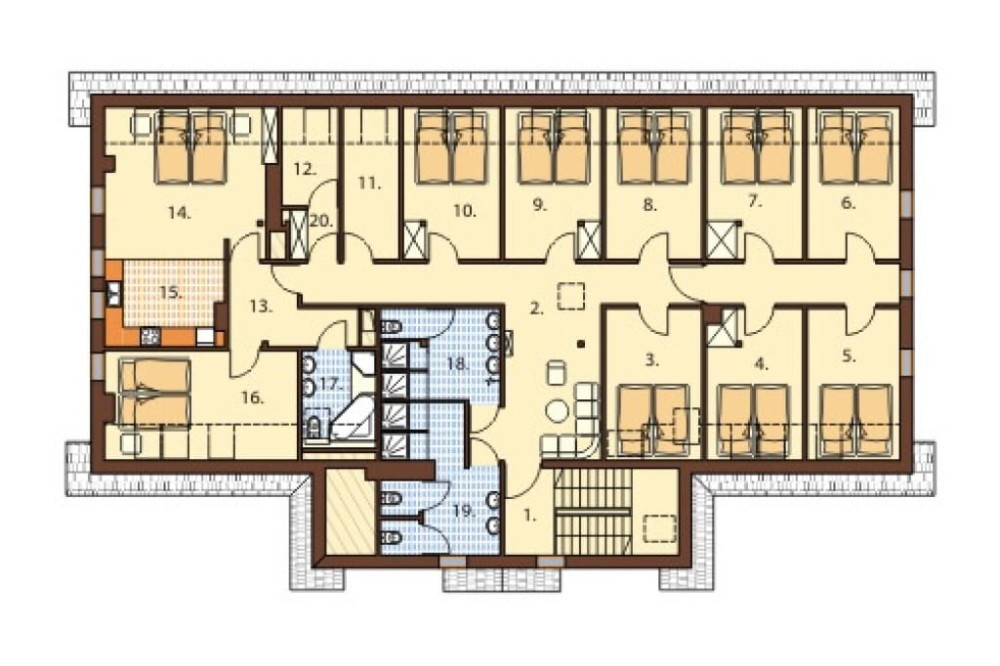 Projekt restauracji LK-18, budynek parterowy z poddaszem użytkowym, częściowo podpiwniczony - rzut poddasza