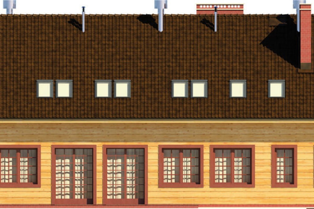 Projekt restauracji LK-18, budynek parterowy z poddaszem użytkowym, częściowo podpiwniczony - elewacja ogrodowa