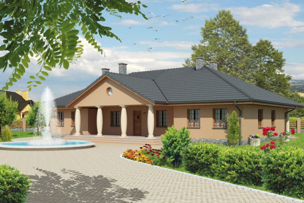 Projekt domu Ełk 2 L-6471, parterowy z poddaszem nieużytkowym, bez podpiwniczenia, z garażem - kolorystyka wersja 3