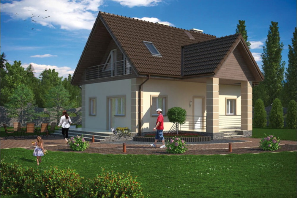Projekt domu Olecko L-5570, parterowy z poddaszem mieszkalnym, bez podpiwniczenia - kolorystyka wersja 1