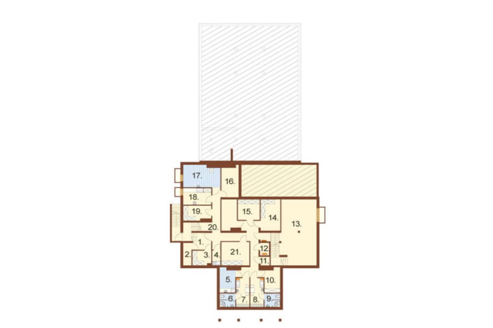 Projekt hotelu LK-12, budynek piętrowy z poddaszem użytkowym, częściowo podpiwniczony - rzut piwnicy