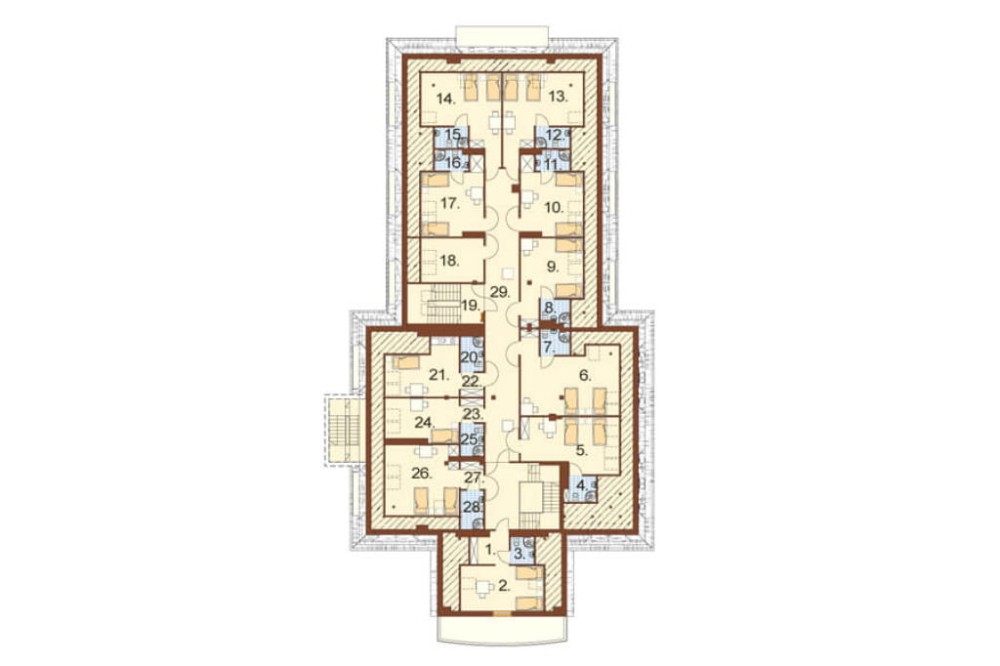 Projekt hotelu LK-12, budynek piętrowy z poddaszem użytkowym, częściowo podpiwniczony - rzut poddasza