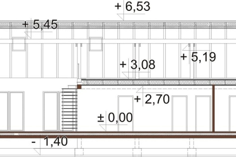 Projekt domu Nevio 2 L-6712, parterowy z antresolą, jednorodzinny, tradycyjny, z garażem jednostanowiskowym, bez podpiwniczenia - przekrój B-B