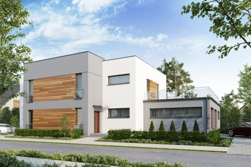Projekt domu Laria 2 L-6680, piętrowy, niepodpiwniczony z garażem dwustanowiskowym - kolorystyka wersja 1