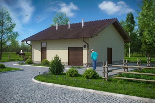 Projekt stajni ZG-78, parterowy, niepodpiwniczony, bez poddasza - kolorystyka wersja 1