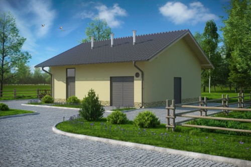 Projekt stajni ZG-78, parterowy, niepodpiwniczony, bez poddasza - kolorystyka wersja 2