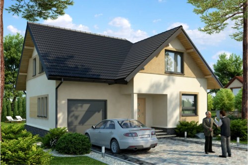 Projekt domu Gładyszyn 2 L-6424, parterowy z poddaszem użytkowym, jednorodzinny, tradycyjny, z garażem-kolorystyka wersja 2