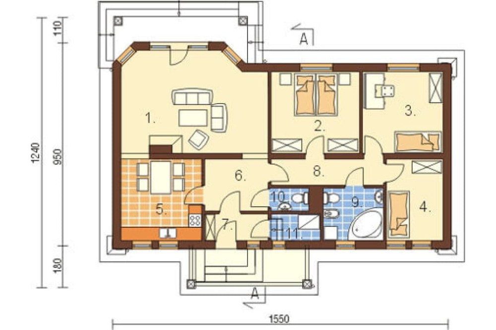Projekt domu Rojków L-6087, parterowy bez podpiwniczenia i bez garażu - rzut parteru