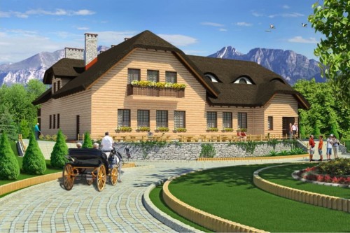 Projekt restauracji LK-19, budynek parterowy z poddaszem użytkowym, bez podpiwniczenia - kolorystyka wersja 1