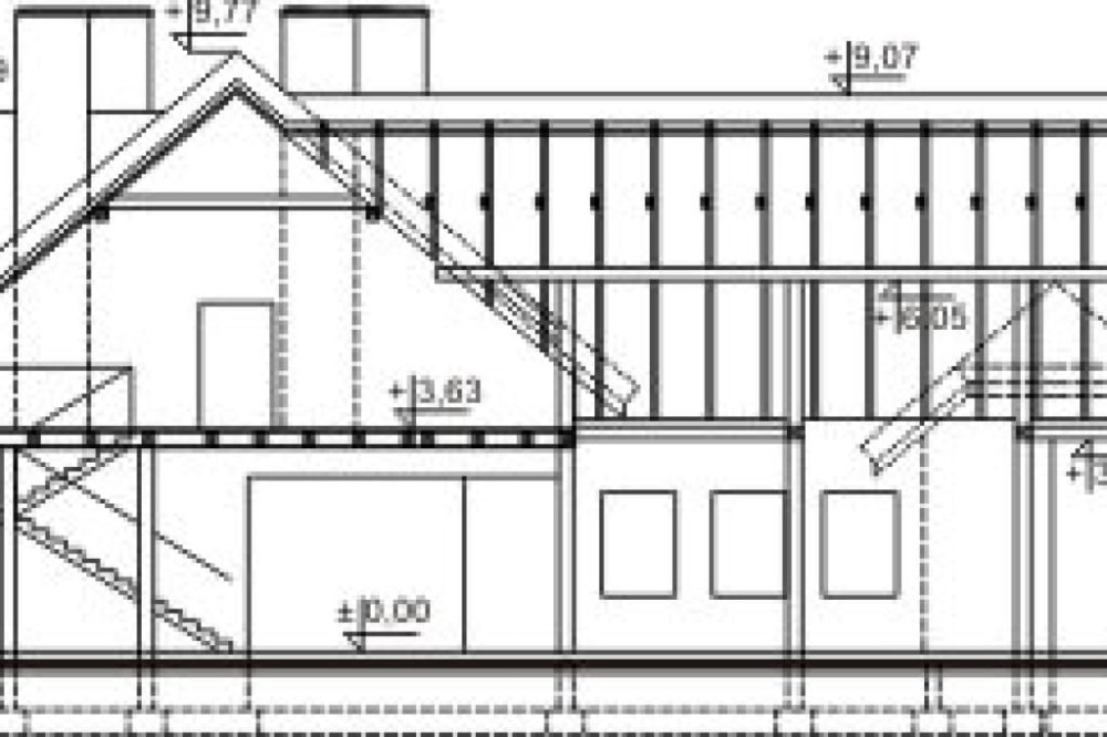 Projekt restauracji LK-19, budynek parterowy z poddaszem użytkowym, bez podpiwniczenia - przekrój A-A