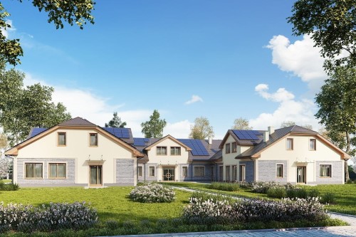 Projekt domu opieki dla osób starszych  K-121, niepodpiwniczony i bez garażu-kolorystyka wersja 1