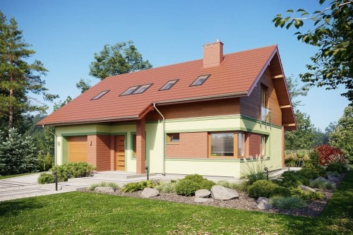 Projekt domu Ritania 2 L-6681, parterowy z poddaszem użytkowym, z garażem - kolorystyka wersja 2