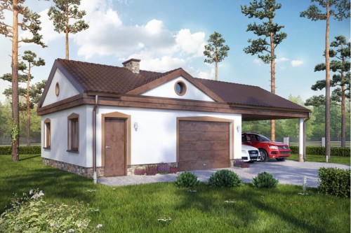 Projekt garażu jednostanowiskowego LZG-95, parterowy, niepodpiwniczony - kolorystyka wersja 1